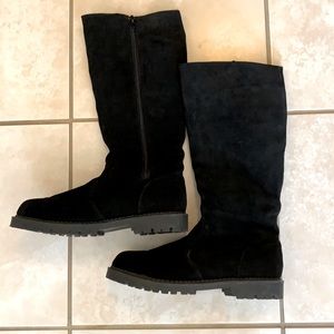 Tall black suede boots